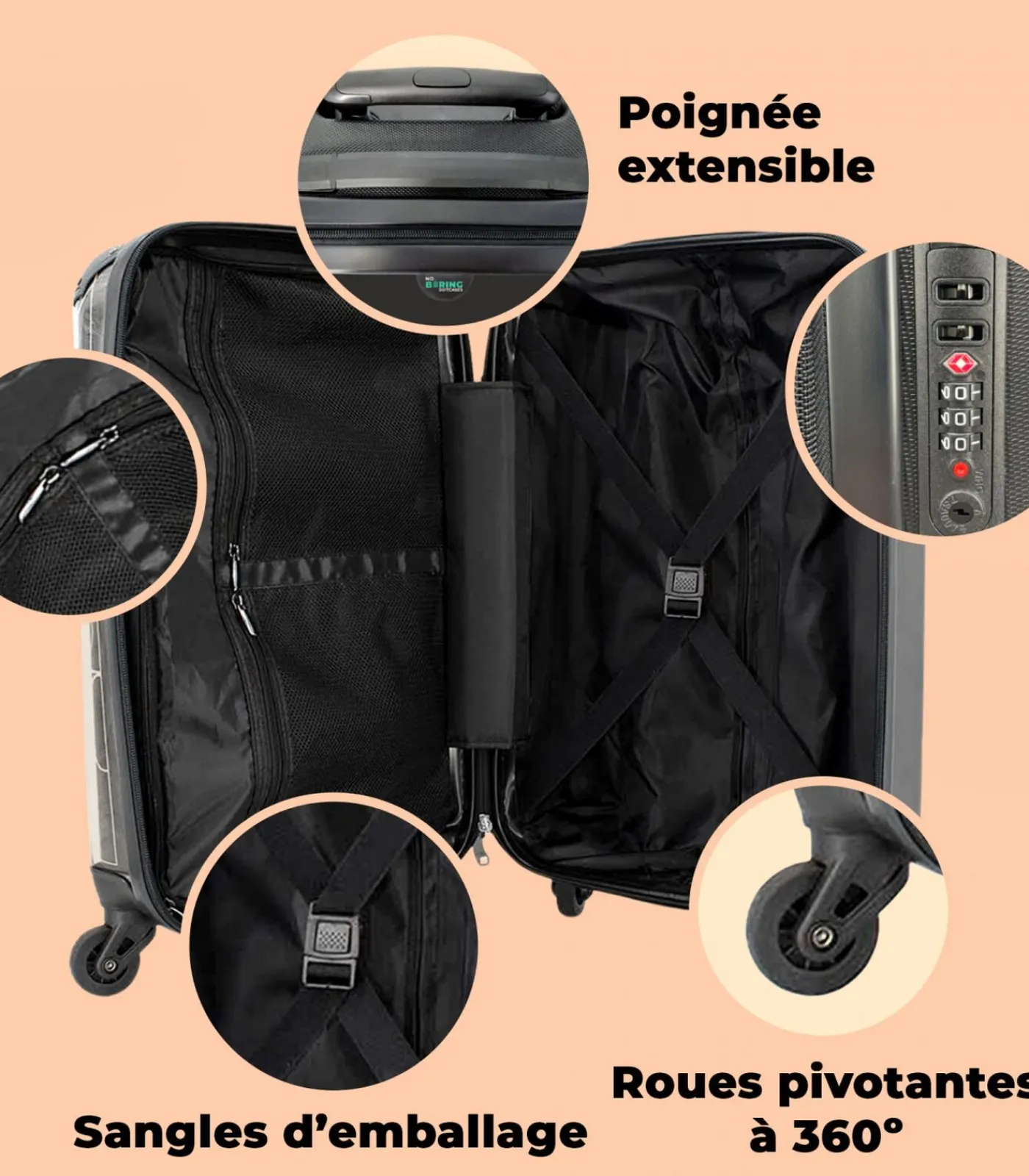 Discount Handbagage Koffer met 4 wielen en TSA slot (Kaarten - Stadskaart - Goud - Singapore) Trolleys