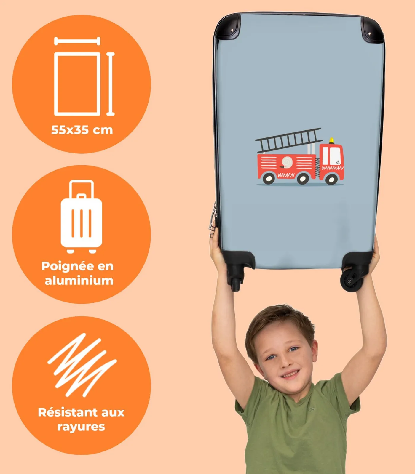 Outlet Handbagage Koffer met 4 wielen en TSA slot (Brandweer - Auto - Voertuig - Jongens - Kinderen) Trolleys