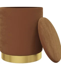 Hocker met opbergruimte rond fluweel 31 x 37 cm bruin Stoelen