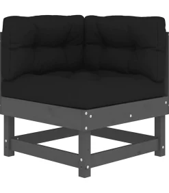 Hoekbank met kussens massief grenenhout grijs Tuinmeubelen