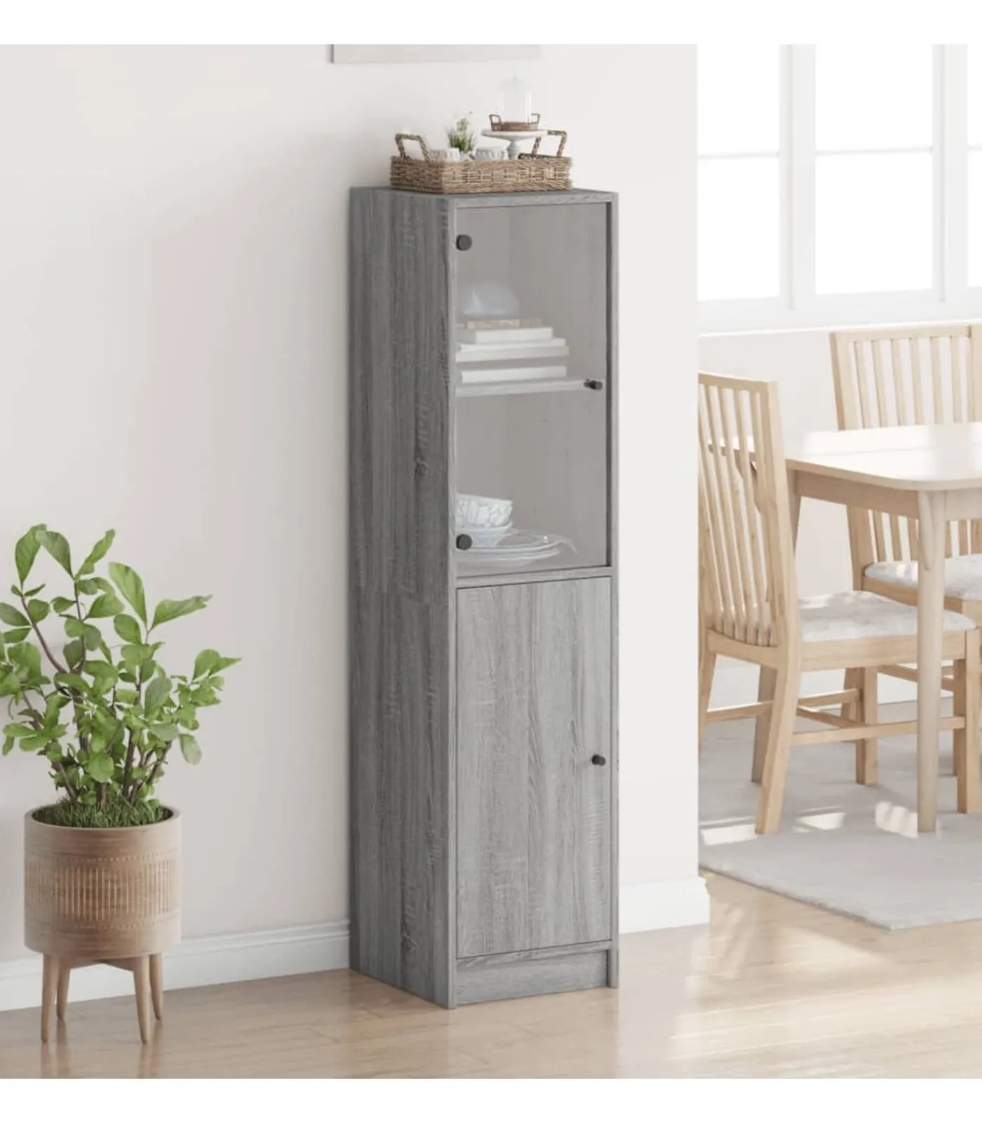 Online Hoge kast met glazen deur 35x37x142 cm grijs sonoma eikenkleur Meubels