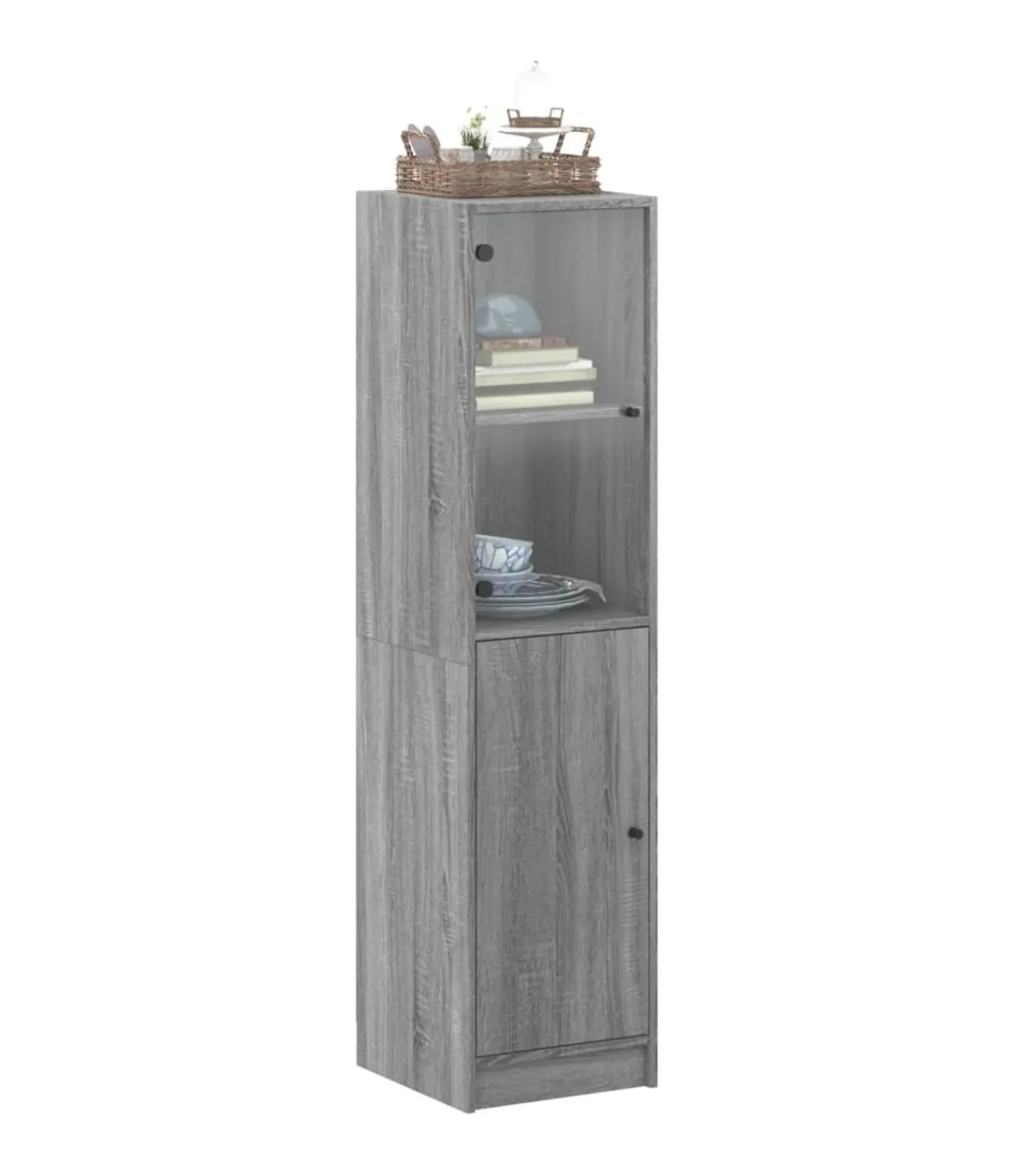 Online Hoge kast met glazen deur 35x37x142 cm grijs sonoma eikenkleur Meubels