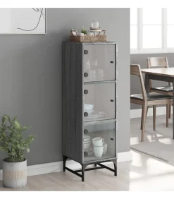 Hoge kast met glazen deuren 35x37x120 cm grijs sonoma eiken Meubels