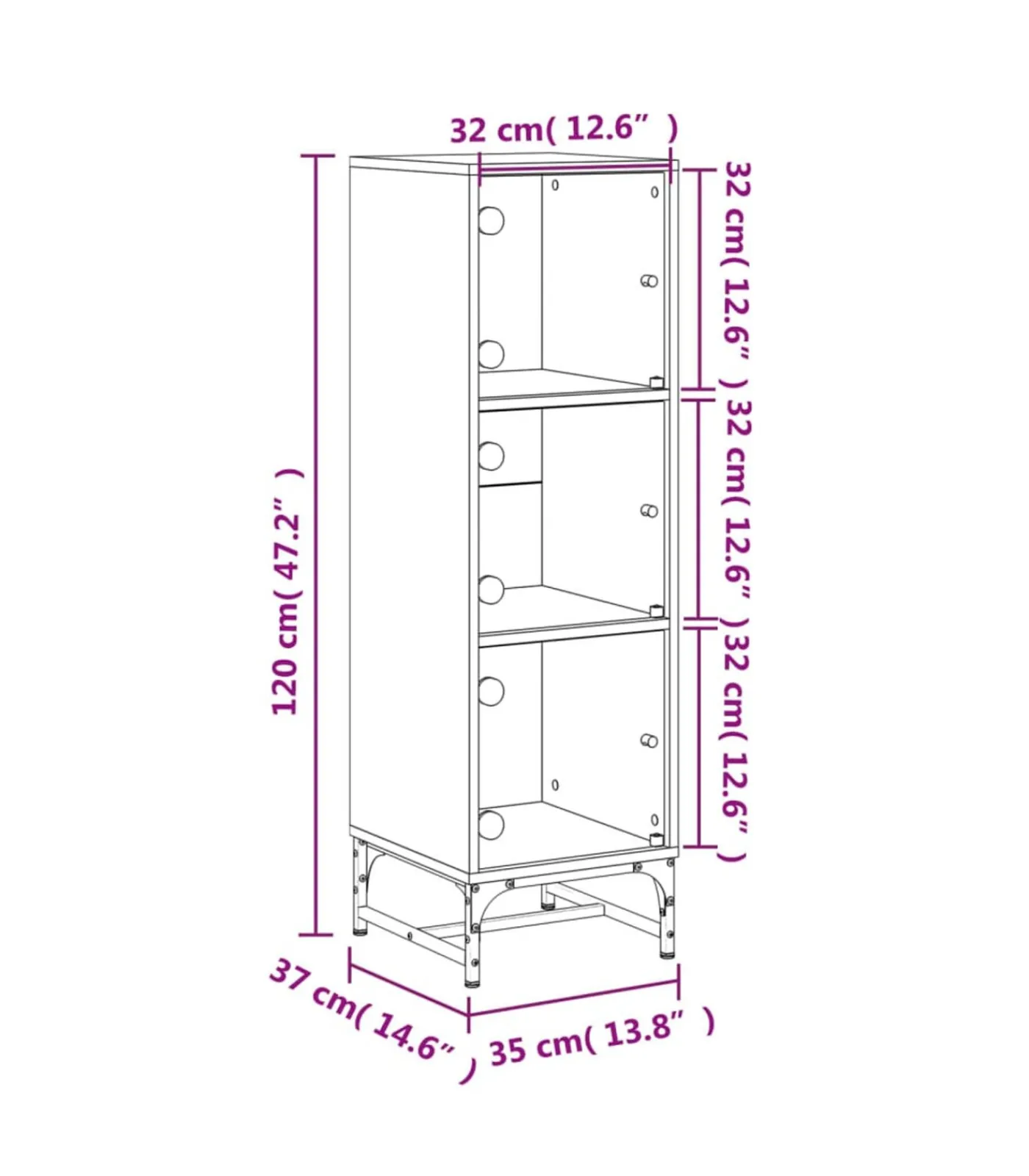 Hoge kast met glazen deuren 35x37x120 cm grijs sonoma eiken Meubels