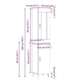New Hoge kast 34,5x34x180 cm bewerkt hout betongrijs Meubels