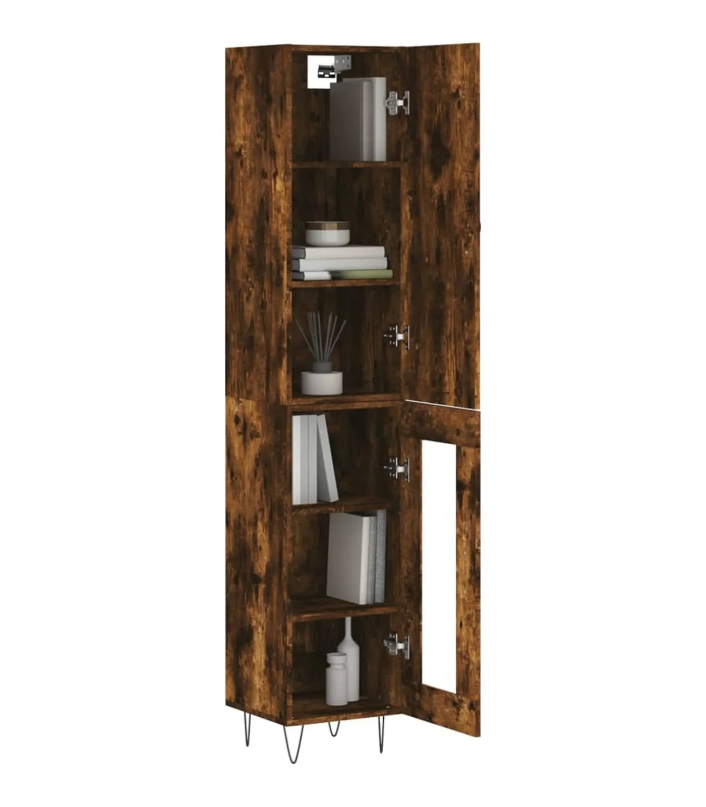 Outlet Hoge kast 34,5x34x180 cm bewerkt hout gerookt eikenkleurig Meubels