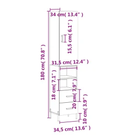 New Hoge kast 34,5x34x180 cm bewerkt hout grijs sonoma eikenkleurig Meubels