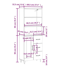 New Hoge kast 69,5x34x180 cm bewerkt hout bruin eikenkleur Meubels