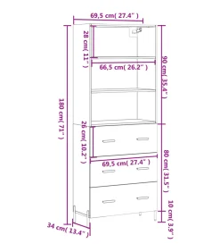 Best Hoge kast 69,5x34x180 cm bewerkt hout bruin eikenkleur Meubels