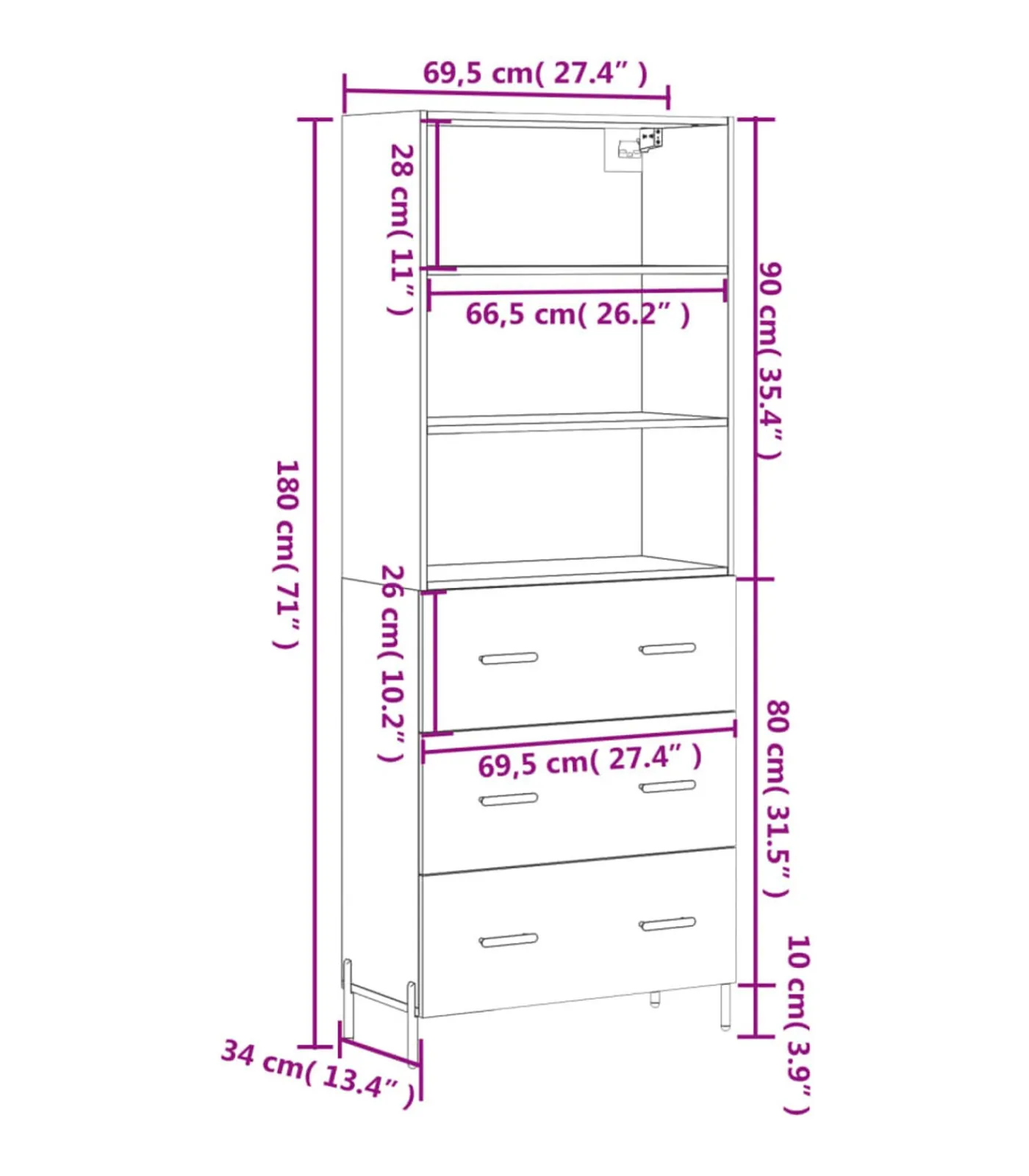 Best Hoge kast 69,5x34x180 cm bewerkt hout bruin eikenkleur Meubels