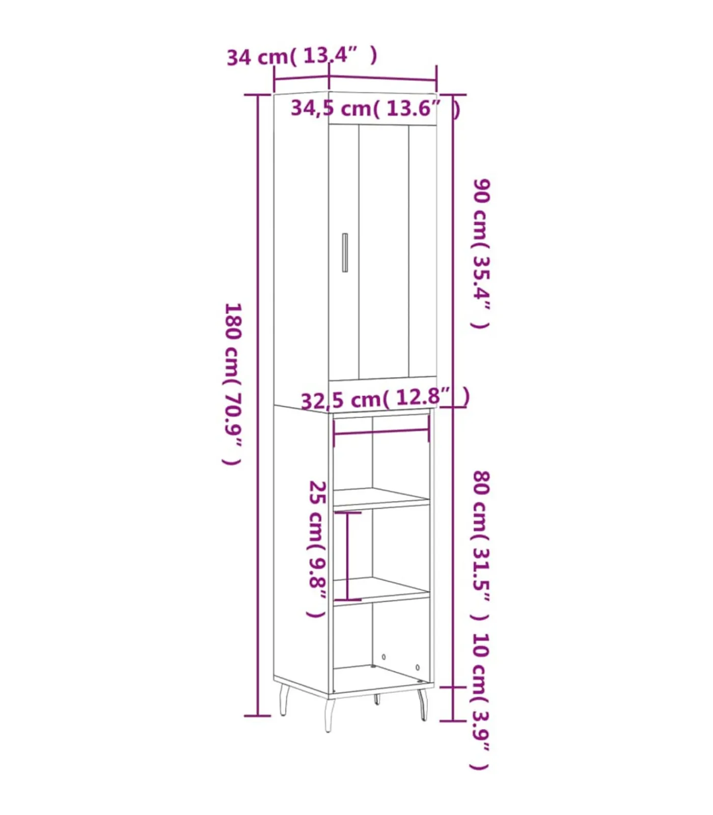 Discount Hoge kast 34,5x34x180 cm bewerkt hout wit Meubels
