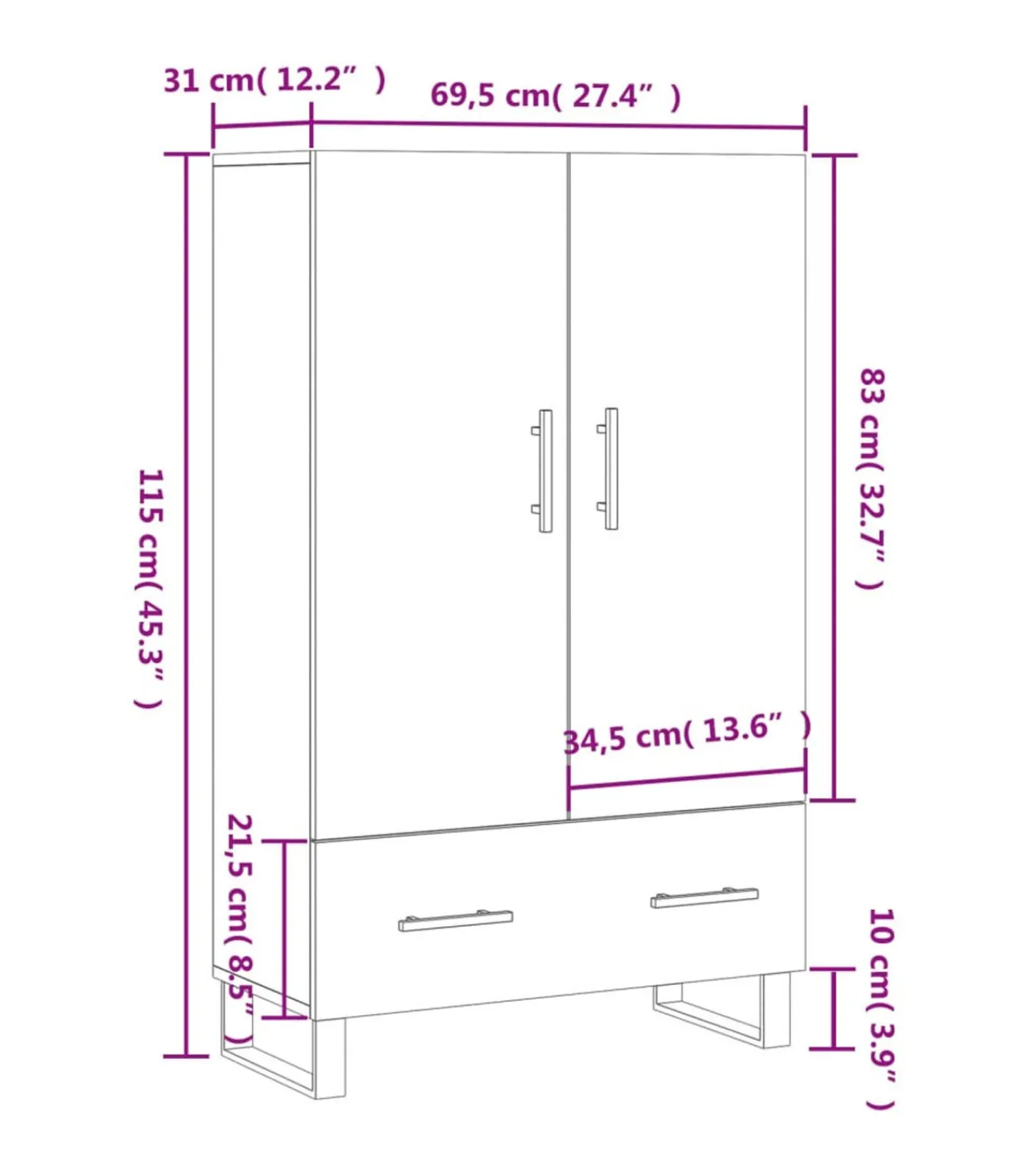 New Hoge kast 69,5x31x115 cm bewerkt hout grijs sonoma eikenkleurig Meubels
