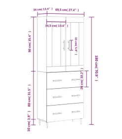 Hot Hoge kast 69,5x34x180 cm bewerkt hout grijs sonoma eikenkleurig Meubels