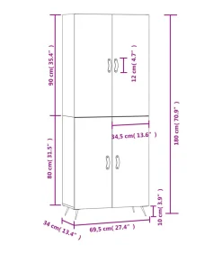 Outlet Hoge kast 69,5x34x180 cm bewerkt hout betongrijs Meubels