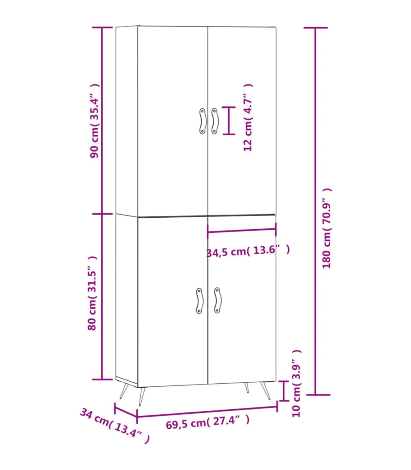 Outlet Hoge kast 69,5x34x180 cm bewerkt hout betongrijs Meubels