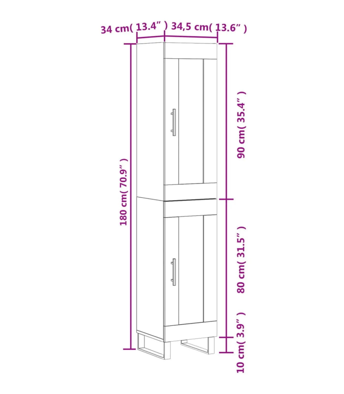 Outlet Hoge kast 34,5x34x180 cm bewerkt hout betongrijs Meubels