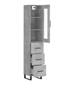 Best Hoge kast 34,5x34x180 cm bewerkt hout betongrijs Meubels
