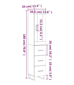 Best Hoge kast 34,5x34x180 cm bewerkt hout betongrijs Meubels