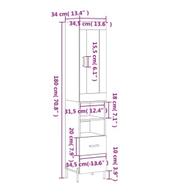 Online Hoge kast 34,5x34x180 cm bewerkt hout betongrijs Meubels