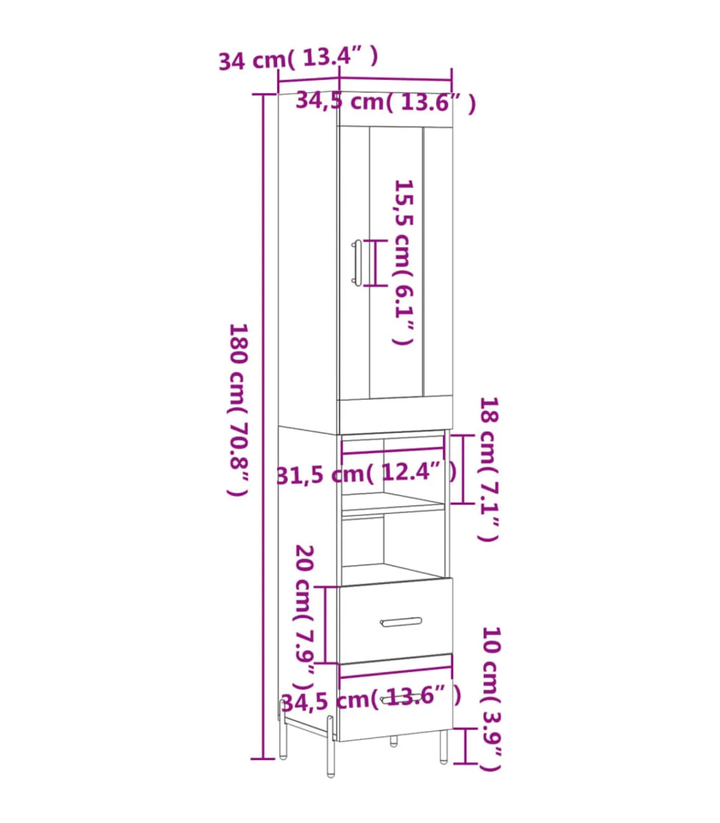 Online Hoge kast 34,5x34x180 cm bewerkt hout betongrijs Meubels