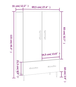 Hot Hoge kast 69,5x31x115 cm bewerkt hout gerookt eikenkleurig Meubels