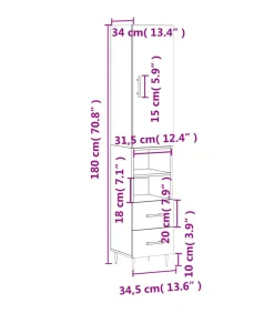 Clearance Hoge kast 34,5x34x180 cm bewerkt hout gerookt eikenkleurig Meubels