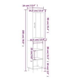 New Hoge kast 34,5x34x180 cm bewerkt hout betongrijs Meubels