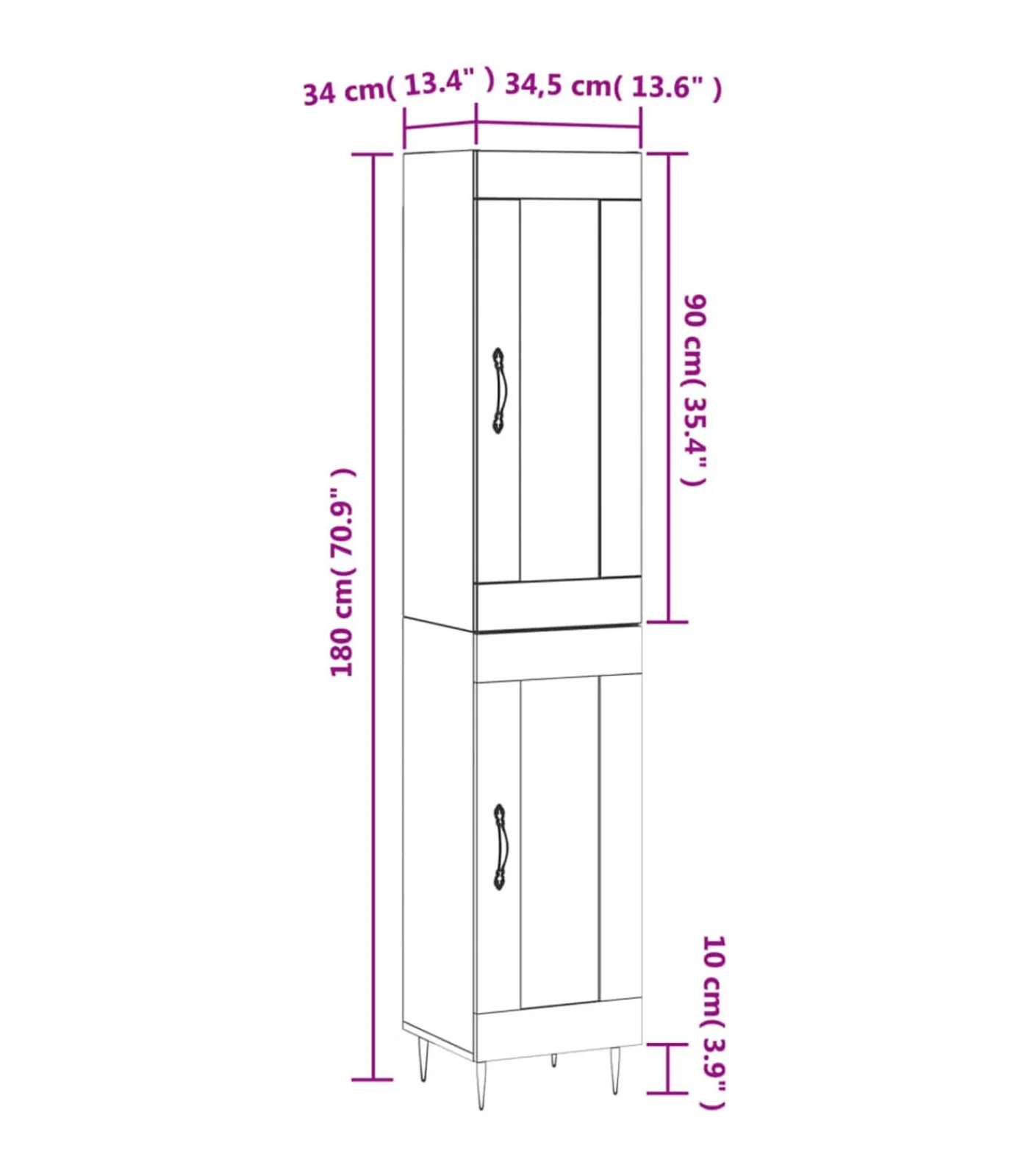 Clearance Hoge kast 34,5x34x180 cm bewerkt hout betongrijs Meubels