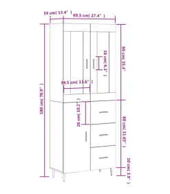 Clearance Hoge kast 69,5x34x180 cm bewerkt hout betongrijs Meubels