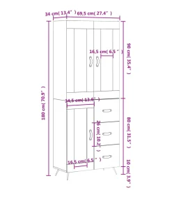Online Hoge kast 69,5x34x180 cm bewerkt hout wit Meubels