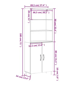 Clearance Hoge kast 69,5x34x180 cm bewerkt hout betongrijs Meubels