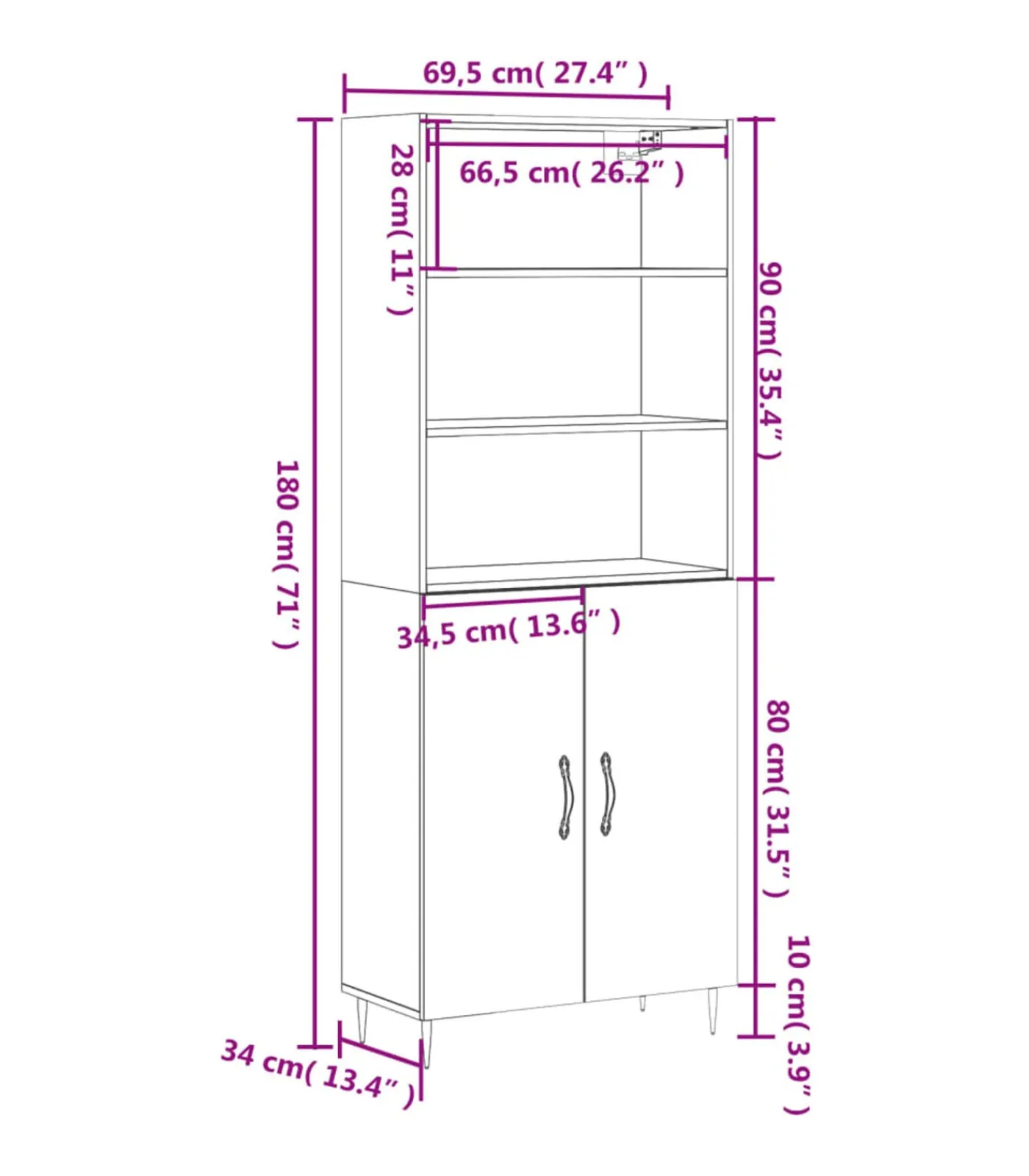 Clearance Hoge kast 69,5x34x180 cm bewerkt hout betongrijs Meubels