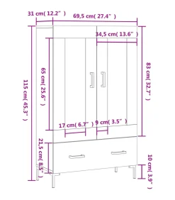 Online Hoge kast 69,5x31x115 cm bewerkt hout gerookt eikenkleurig Meubels