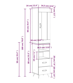 Sale Hoge kast 34,5x34x180 cm bewerkt hout grijs sonoma eikenkleurig Meubels