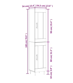 Best Hoge kast 34,5x34x180 cm bewerkt hout grijs sonoma eikenkleurig Meubels