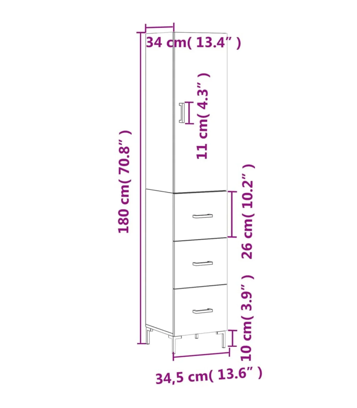 Online Hoge kast 34,5x34x180 cm bewerkt hout betongrijs Meubels