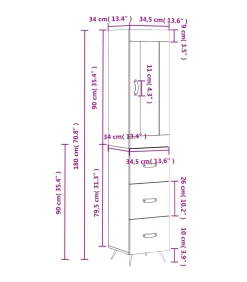 New Hoge kast 34,5x34x180 cm bewerkt hout grijs sonoma eikenkleurig Meubels
