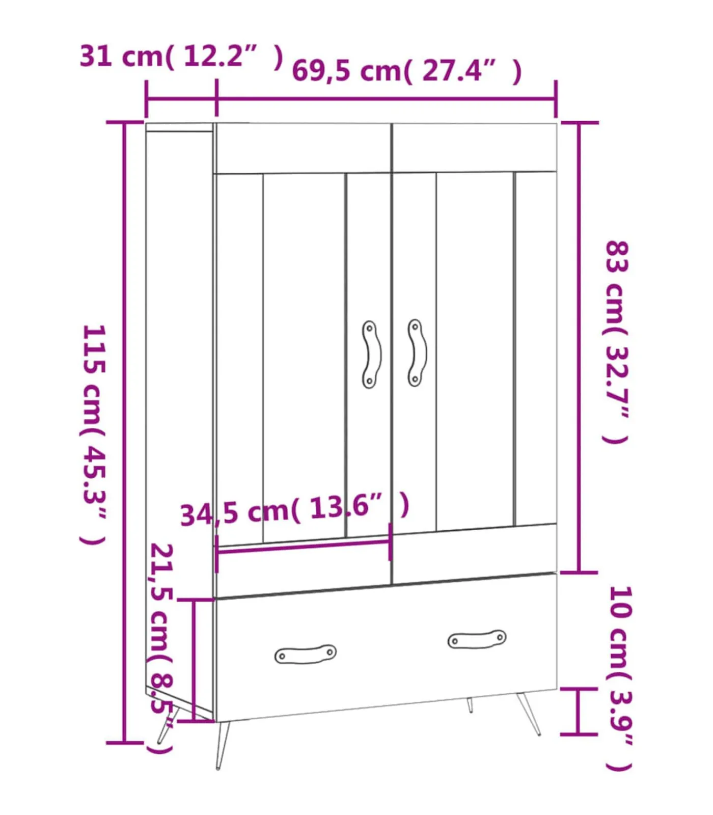 Clearance Hoge kast 69,5x31x115 cm bewerkt hout gerookt eikenkleurig Meubels