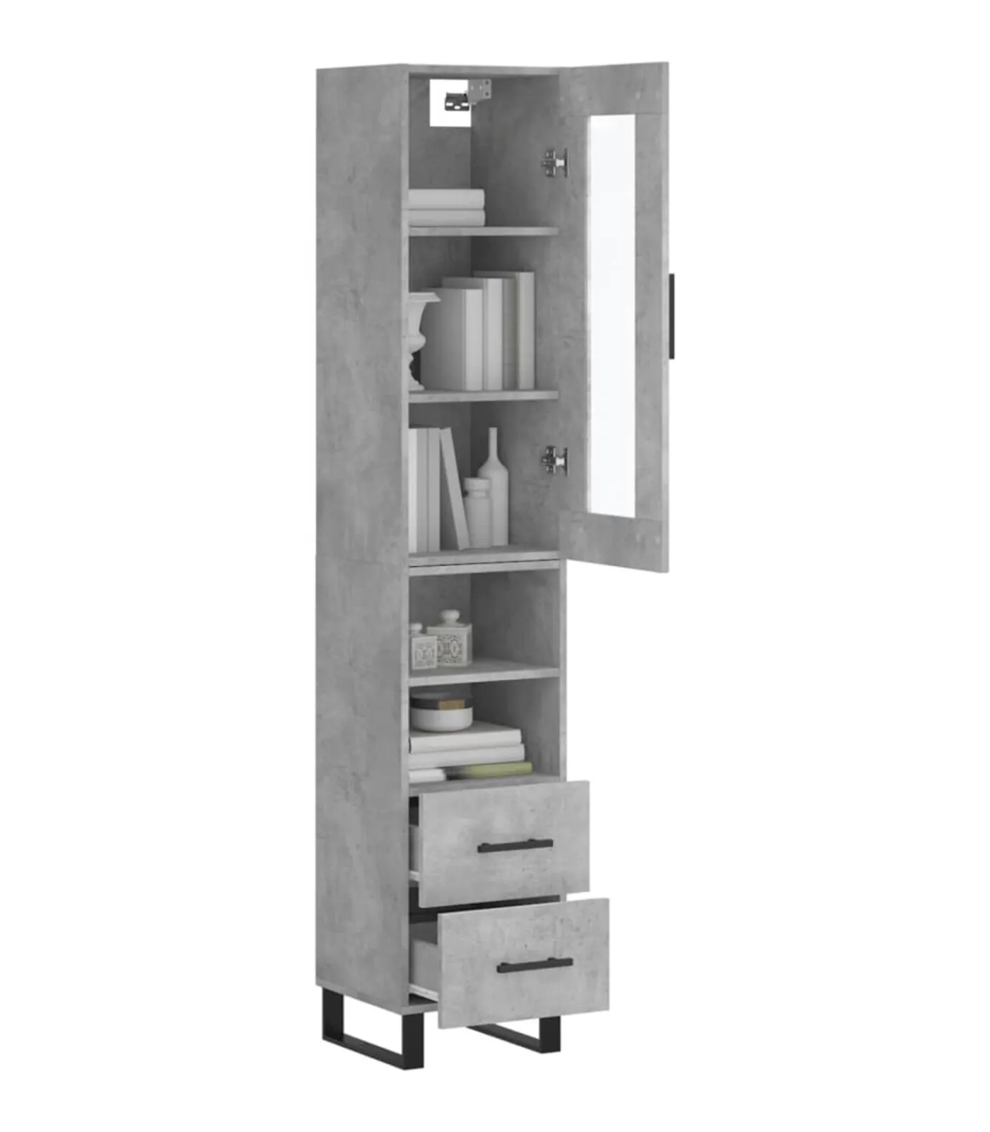 Hoge kast 34,5x34x180 cm bewerkt hout betongrijs Meubels