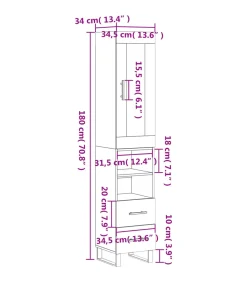 Hoge kast 34,5x34x180 cm bewerkt hout betongrijs Meubels