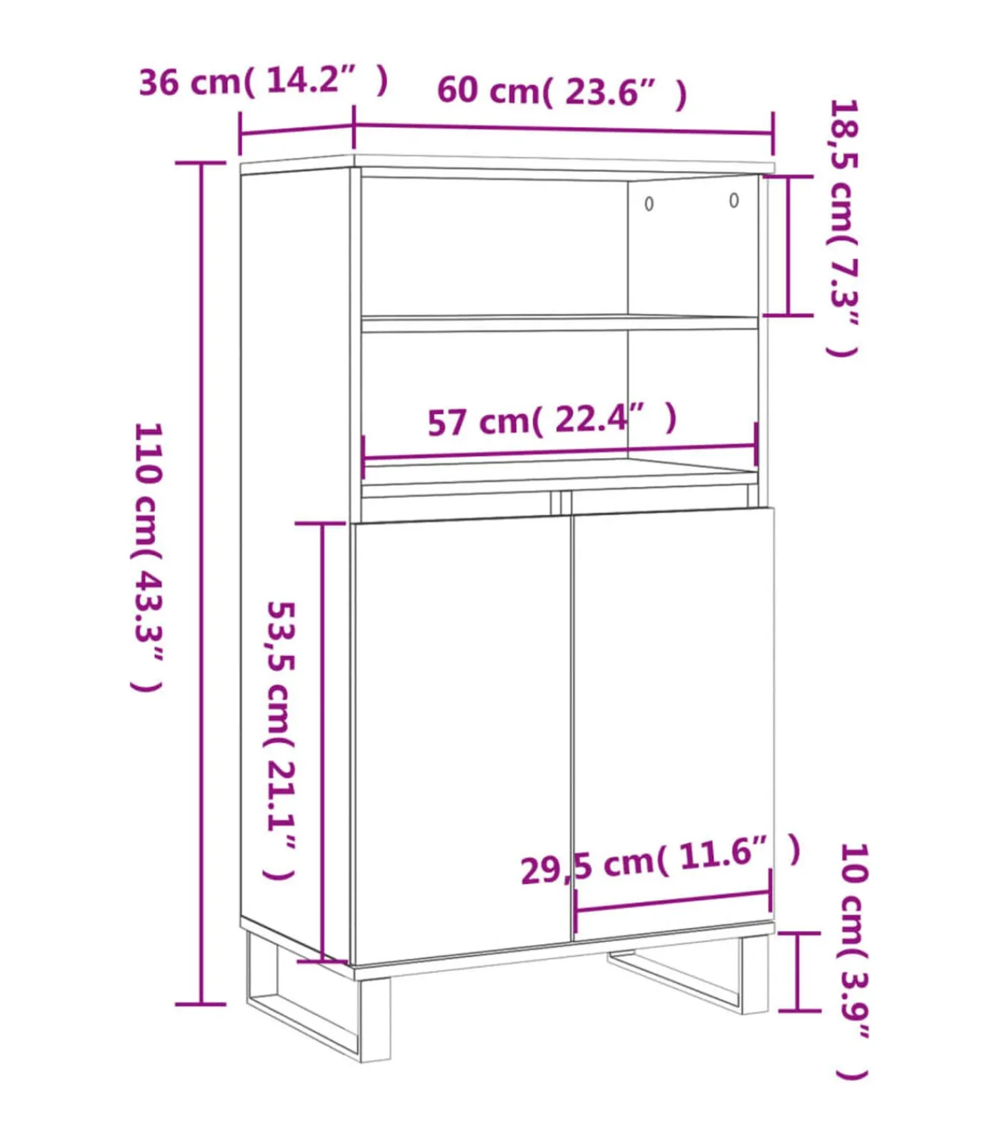 Clearance Hoge kast 60x36x110 cm bewerkt hout betongrijs Meubels