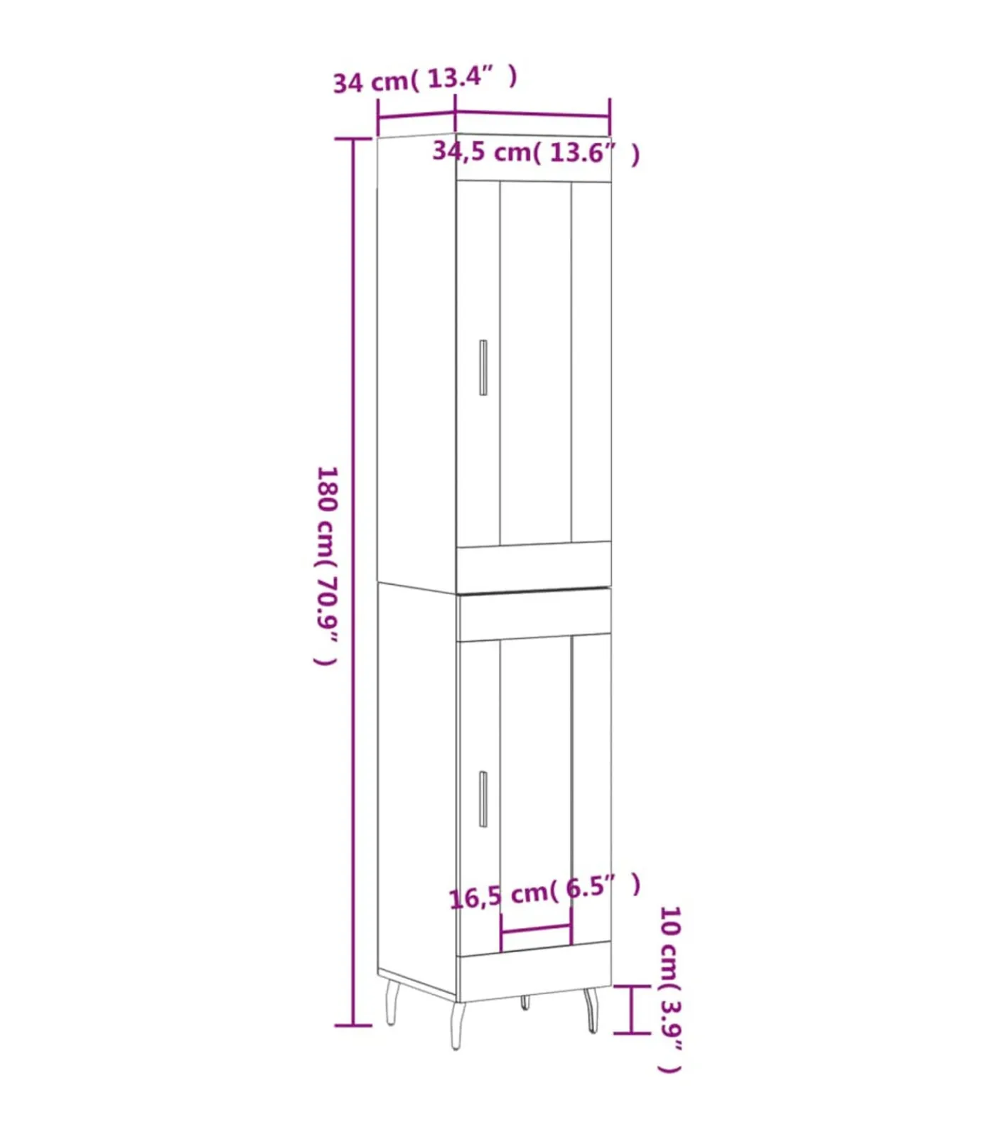 Discount Hoge kast 34,5x34x180 cm bewerkt hout wit Meubels