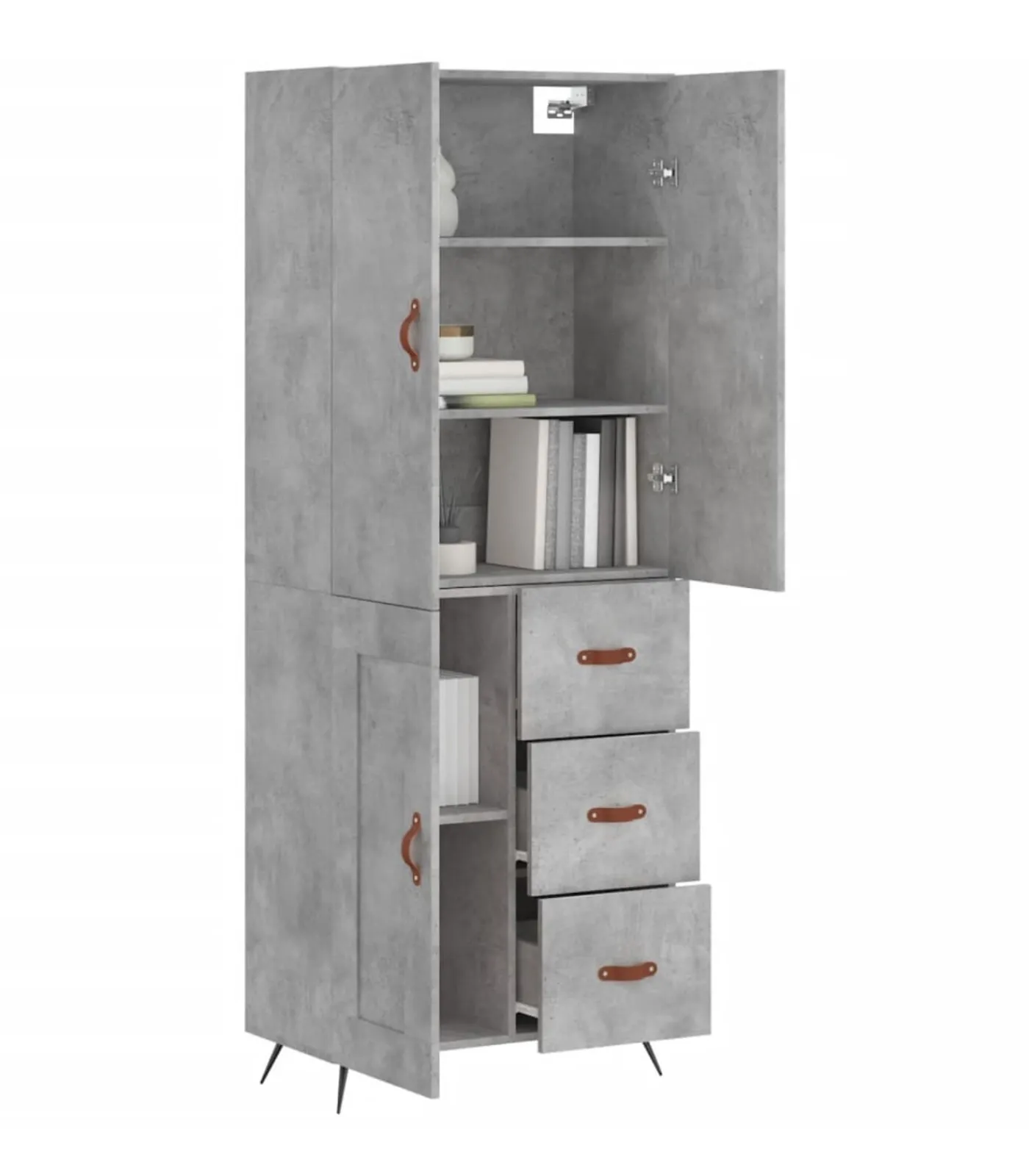 Hoge kast 69,5x34x180 cm bewerkt hout betongrijs Meubels