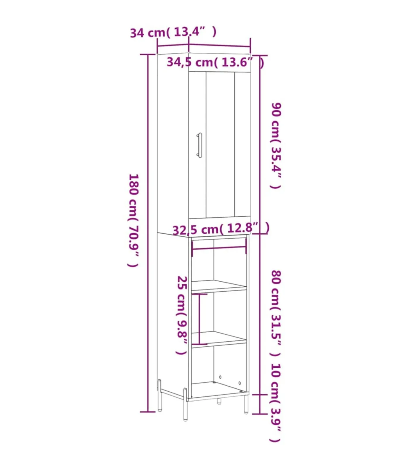 Discount Hoge kast 34,5x34x180 cm bewerkt hout betongrijs Meubels