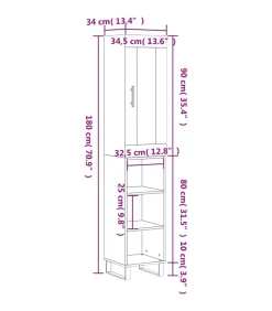 New Hoge kast 34,5x34x180 cm bewerkt hout grijs sonoma eikenkleurig Meubels