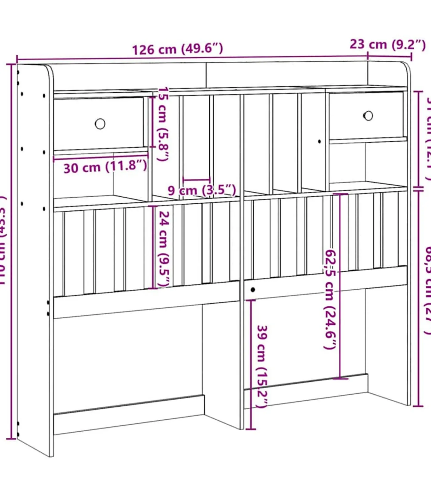 Online Hoofdbord met opbergruimte 120 cm massief grenenhout wasbruin Bedden
