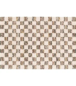 Discount Hoogpolig vloerkleed met bruin vierkant patroon 120 x 170 cm Tapijten