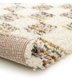 Discount Hoogpolig vloerkleed met bruin vierkant patroon 120 x 170 cm Tapijten