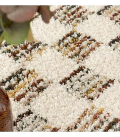 Discount Hoogpolig vloerkleed met bruin vierkant patroon 120 x 170 cm Tapijten