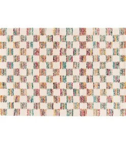 Hot Hoogpolig vloerkleed met veelkleurig vierkant patroon 120 x 170 cm Tapijten